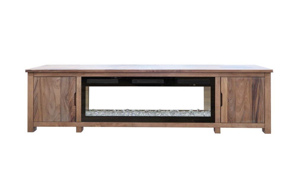 Natural Parota 93" TV Stand with Fireplace